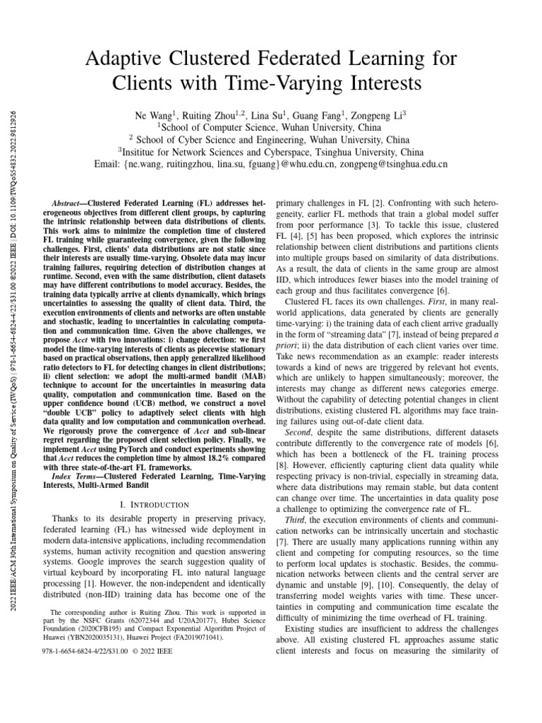 Adaptive Clustered Federated Learning For Clients With Time-Varying ...