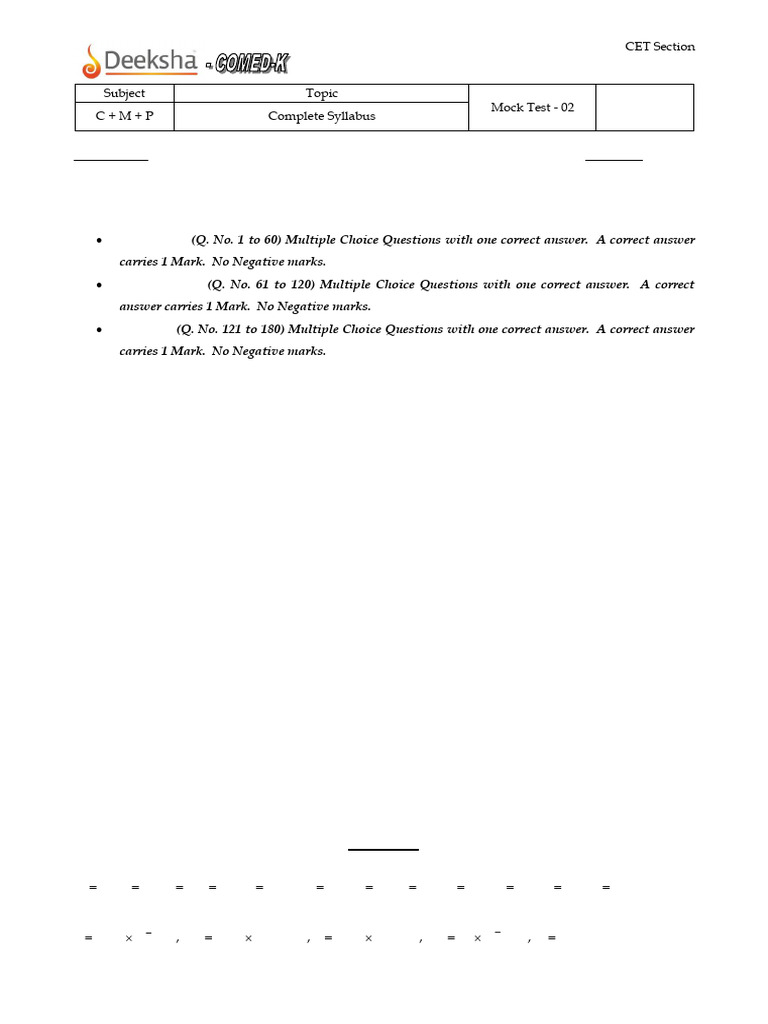 CET Mock Test 02: Chemistry, Math, Physics | PDF | Ion | Chemical Reactions