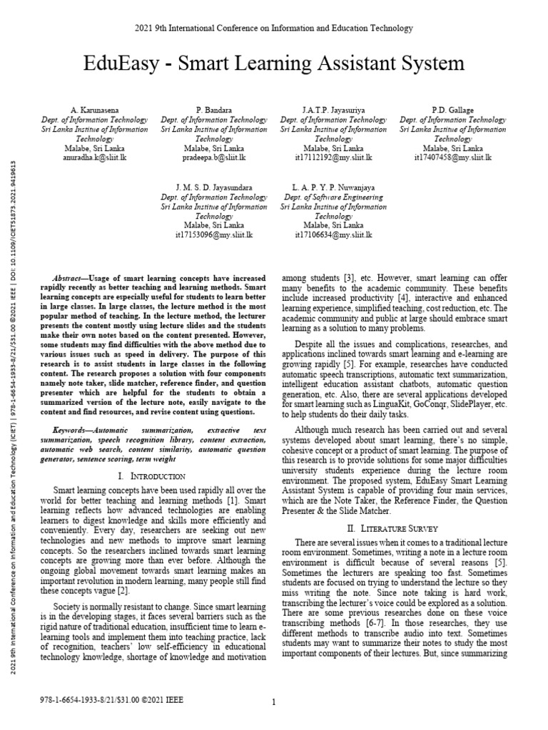 EduEasy: Smart Learning Assistant | PDF | Cognitive Science | Computing