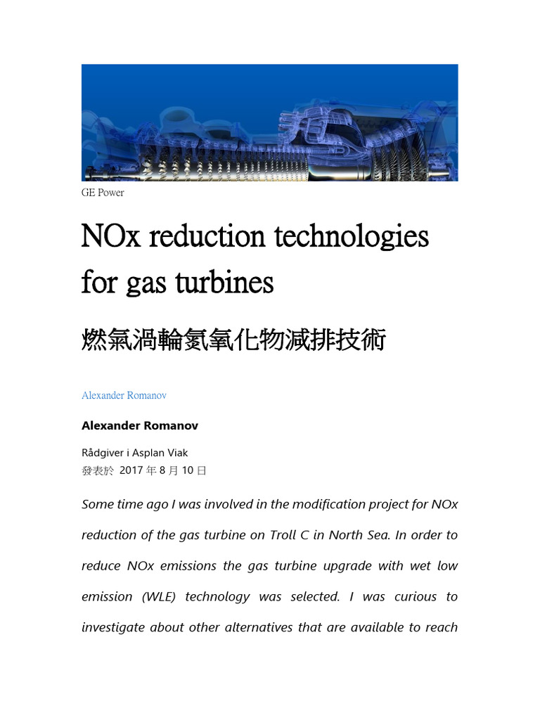 NOx Reduction Technologies for Gas Turbines | PDF | N Ox | Exhaust Gas
