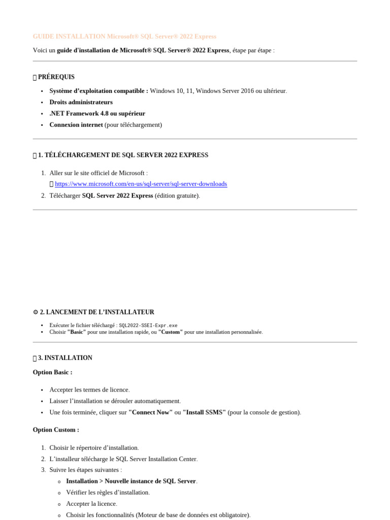 Guide d'installation SQL Server 2022 Express | PDF | Microsoft SQL ...