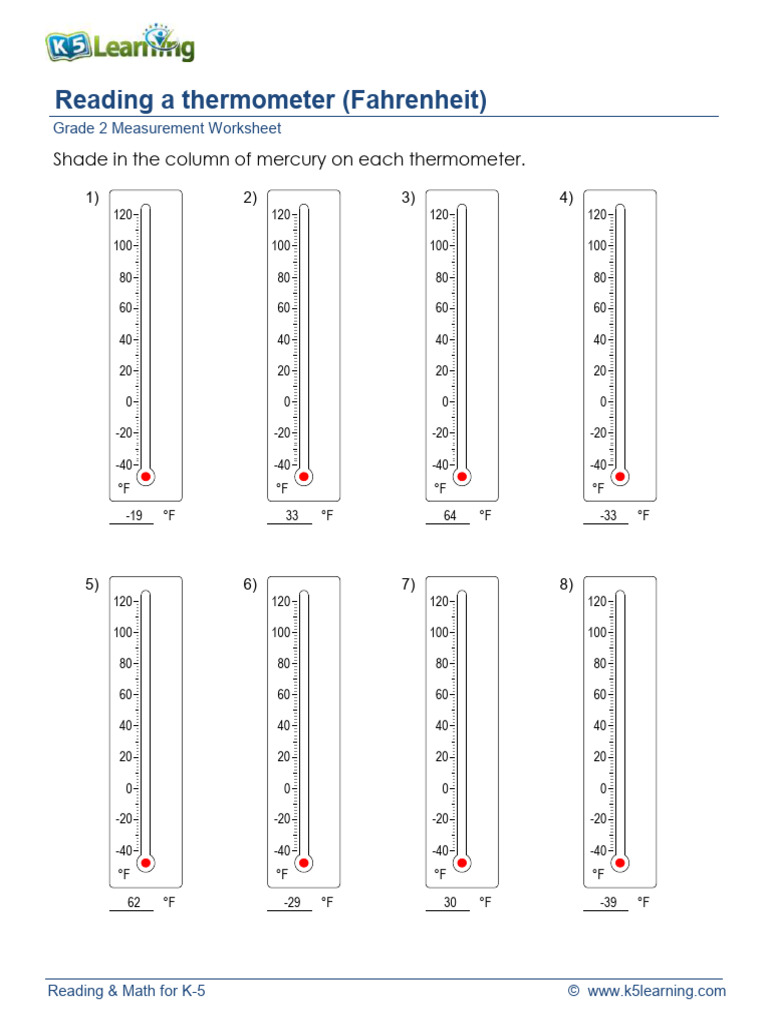 2nd Grade Thermometer Reading Worksheet | PDF | Thermometer | Meteorology