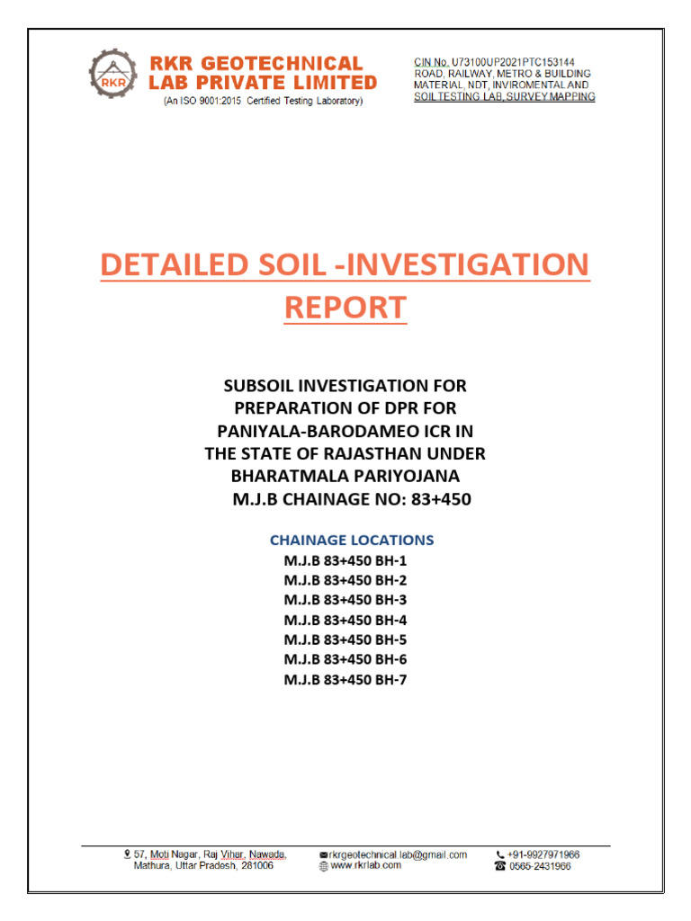 DPR Soil Report-CH 83+450 - MJB | PDF | Natural Materials | Soil