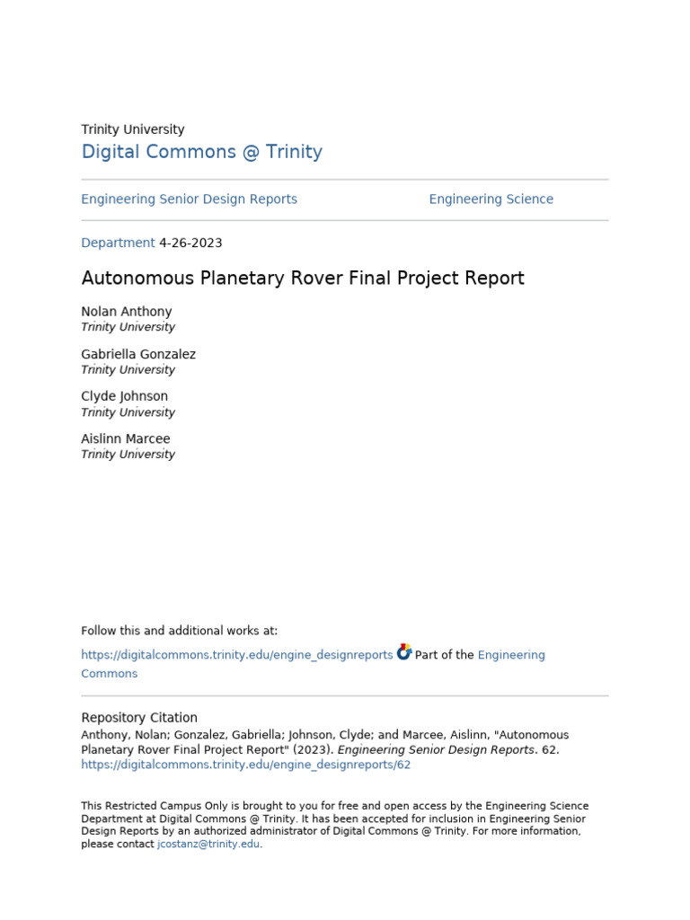 Autonomous Planetary Rover Project Report | PDF | Manufactured Goods
