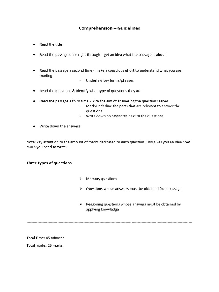 Comprehension Guidelines | PDF