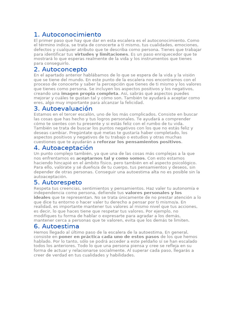 Escalera de la Autoestima: Pasos Clave | PDF | Autoestima | Cognición