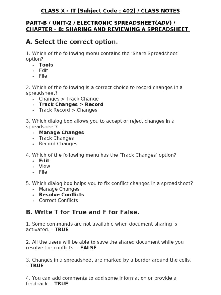 X It Part B U2 CH 8 Class Notes | PDF | Spreadsheet | Menu (Computing)