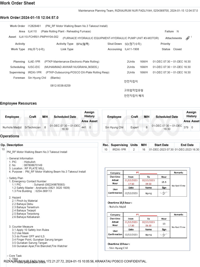 Work Order for Motor Installation Tasks | PDF | Personal Protective ...