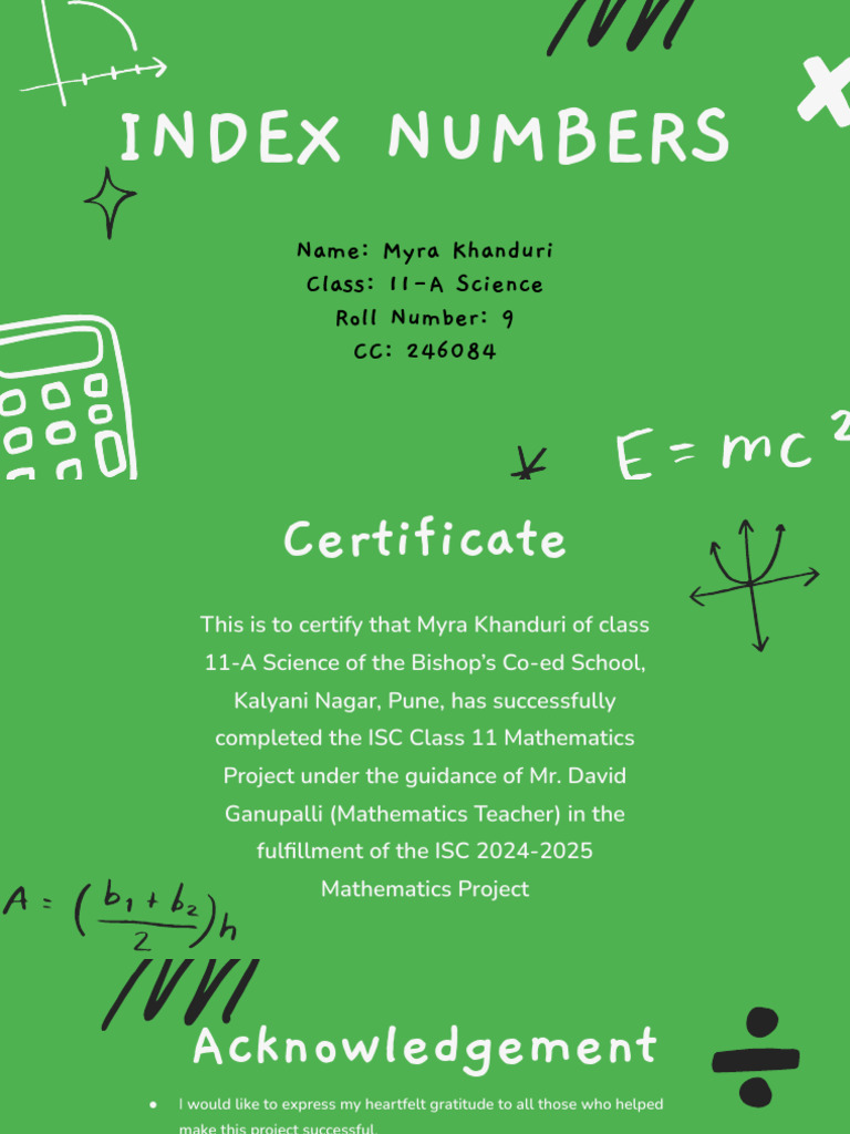 Class 11 Maths Project on Index Numbers | PDF | Cost Of Living | Index ...