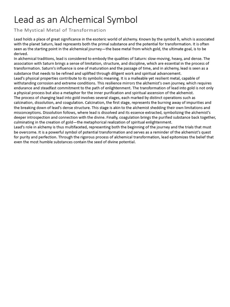 Lead As An Alchemical Symbol | PDF