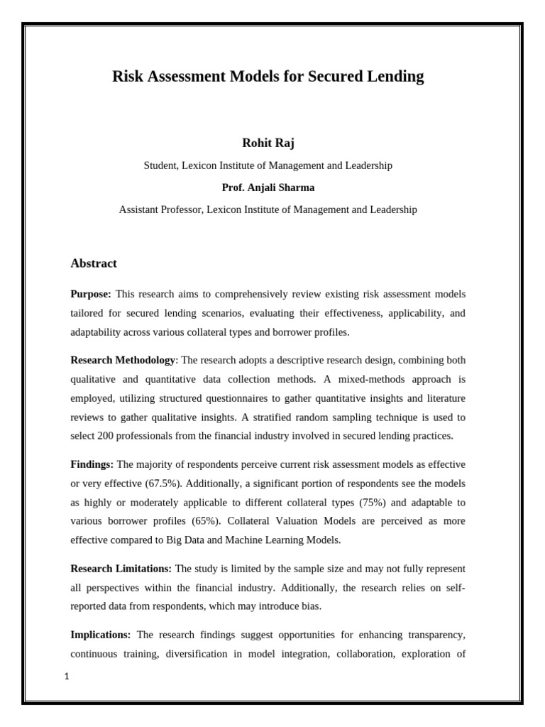 Secured Lending Risk Assessment Models | PDF | Loans | Loan To Value Ratio