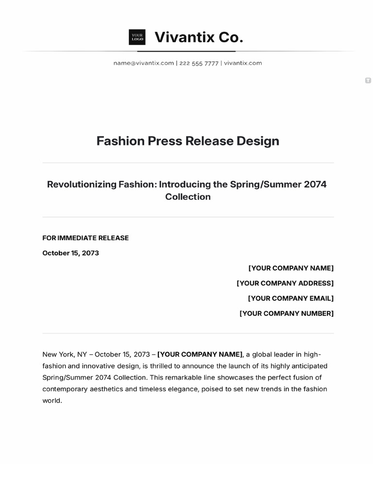 Fashion Press Release Design Template | PDF