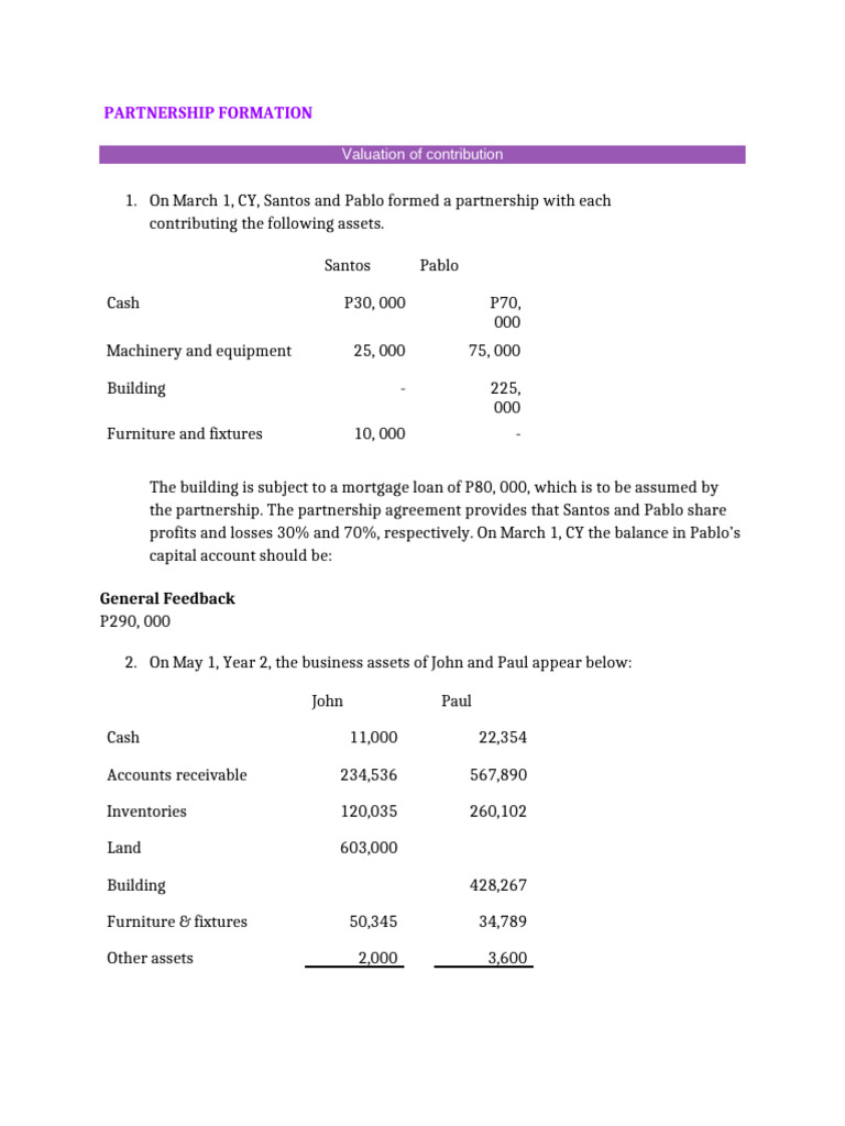 Partnership Formation and Capital Contributions | PDF | Debits And ...