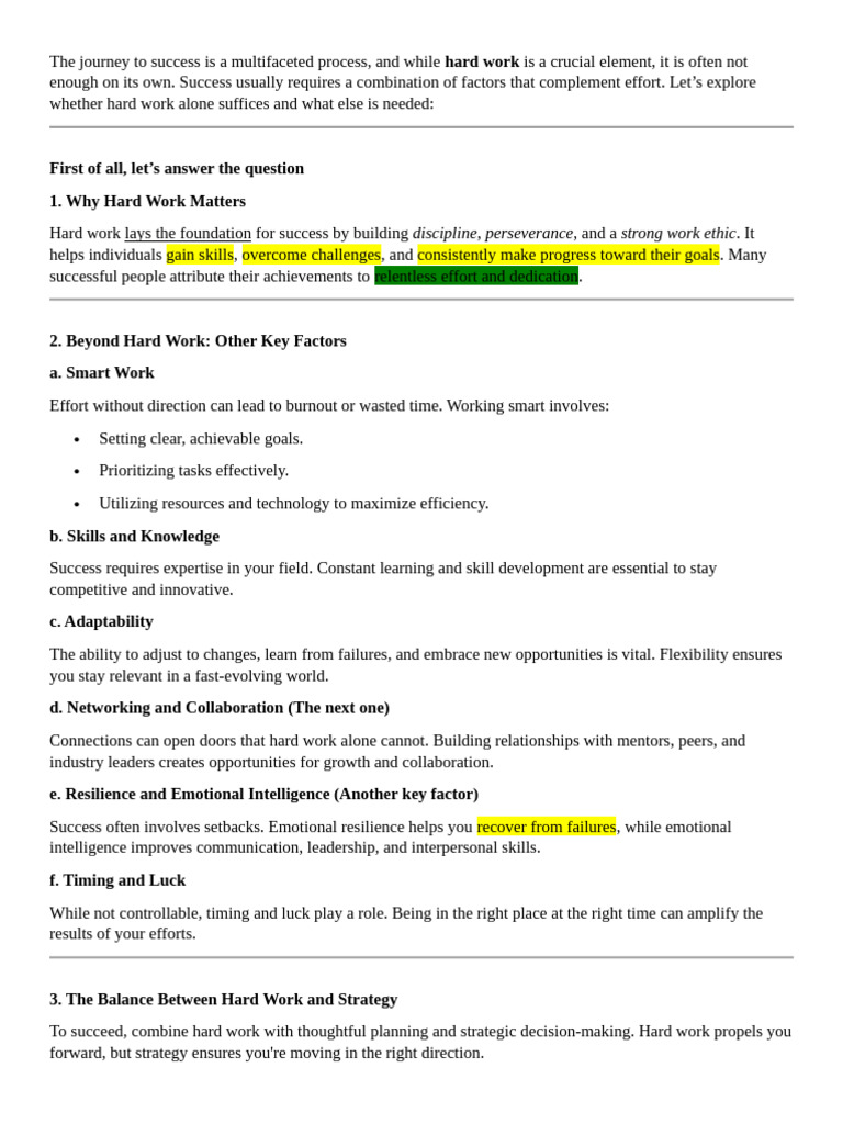 Success: Beyond Hard Work Essentials | PDF