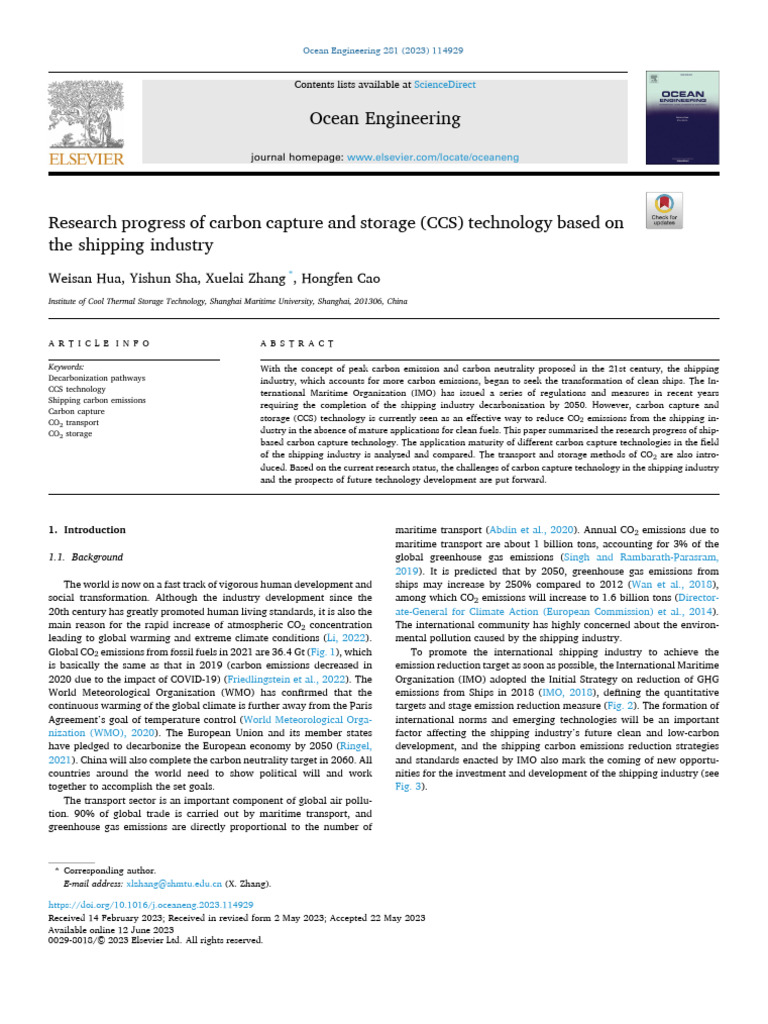 CCS Technology in Shipping Industry | PDF | Adsorption | Carbon Capture ...