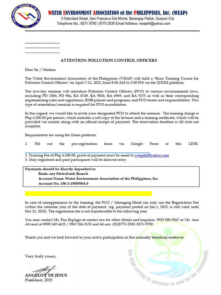 PCO Training Schedule for 2025 | PDF