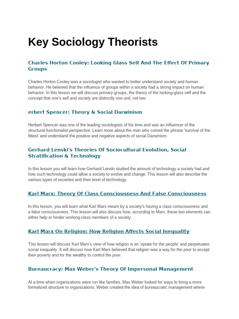 Key Theorists in Sociology Explained | PDF | Sociology | Society