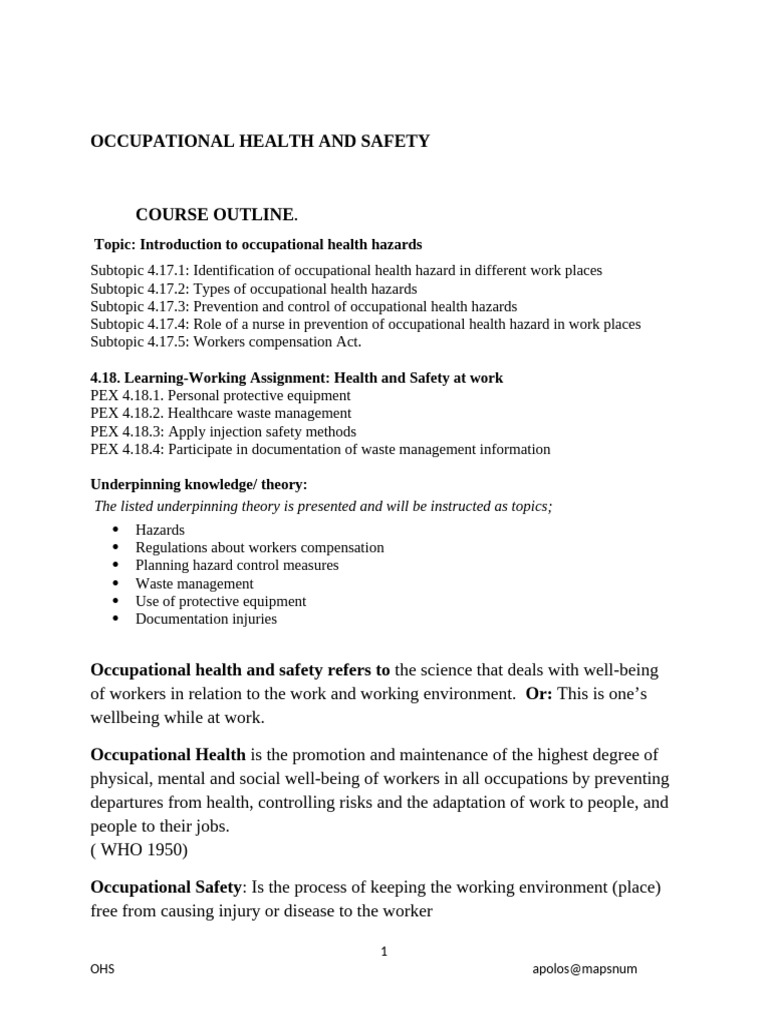 Occupational Health and Safety Overview | PDF | Occupational Safety And ...