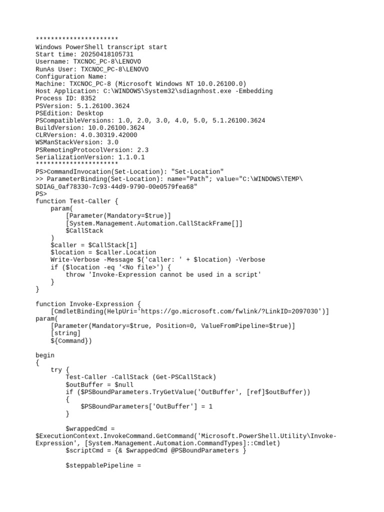 PowerShell Transcript - TXCNOC PC-8.+ZMnnP5D.20250418105731 | PDF ...