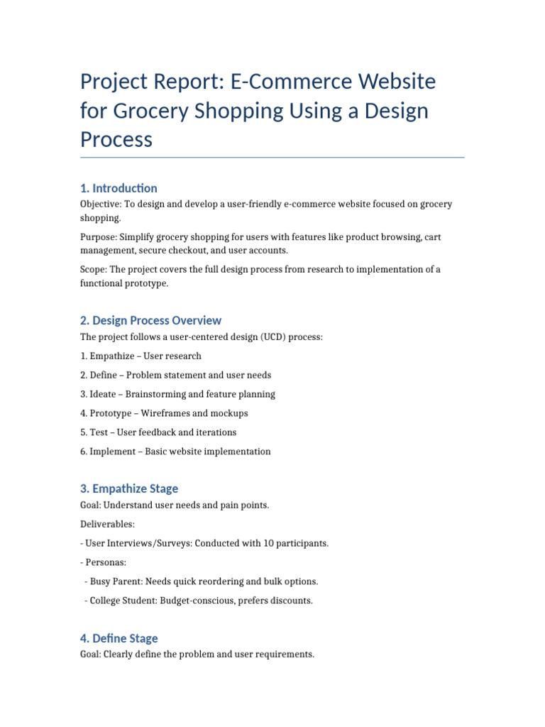 Grocery Ecommerce Project Report | PDF | Usability | Software Engineering