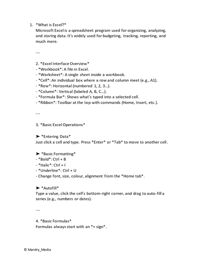 Excel Basics: Data, Formulas, Charts | PDF | Microsoft Excel | Computing