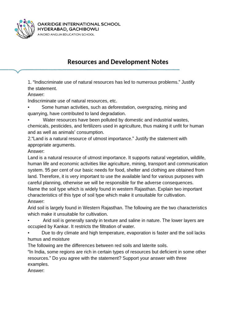 OIS G GR 10 Resources and Development Notes | PDF | Sustainability ...