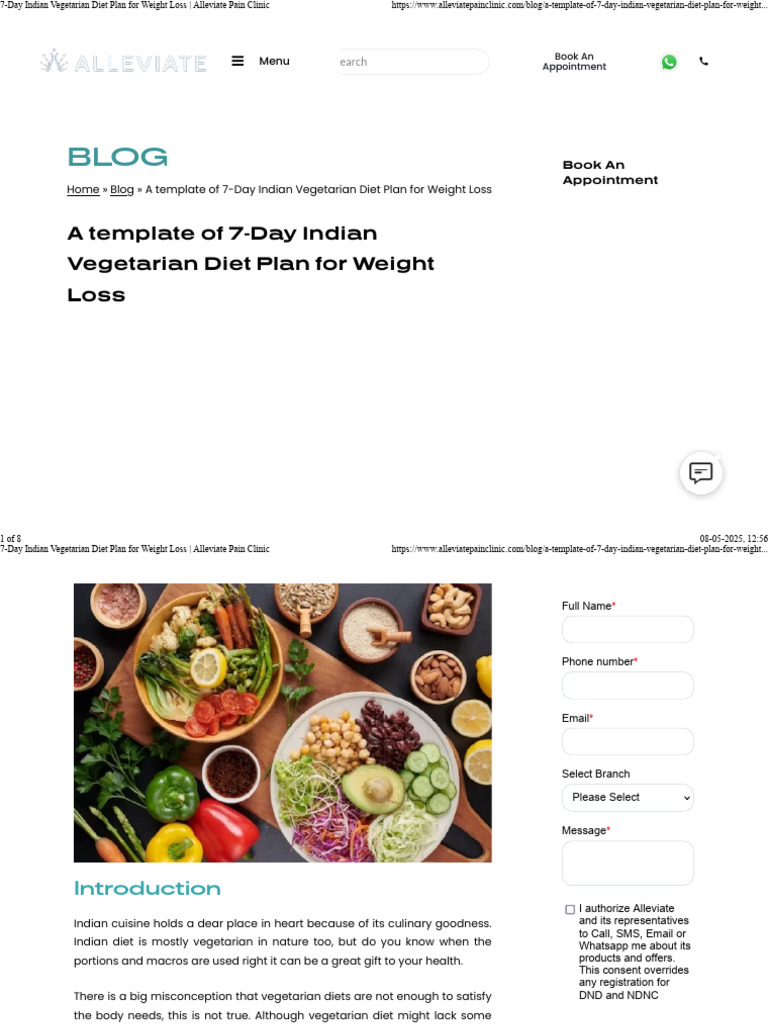 7-Day Indian Vegetarian Diet Plan For Weight Loss - Alleviate Pain ...