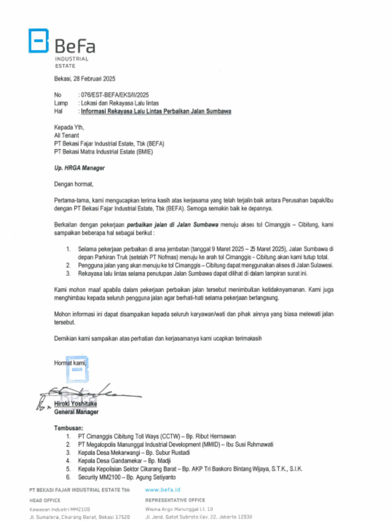 076 - Surat Informasi Rekayasa Lalu Lintas Perbaikan Jalan Sumbawa ALL ...