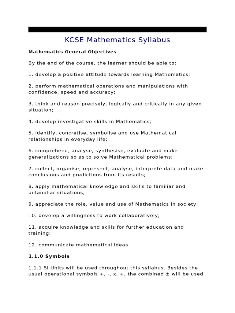 KCSE Mathematics Syllabus Overview | PDF | Trigonometric Functions ...