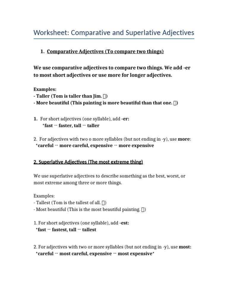 Comparative Superlative Worksheet | PDF