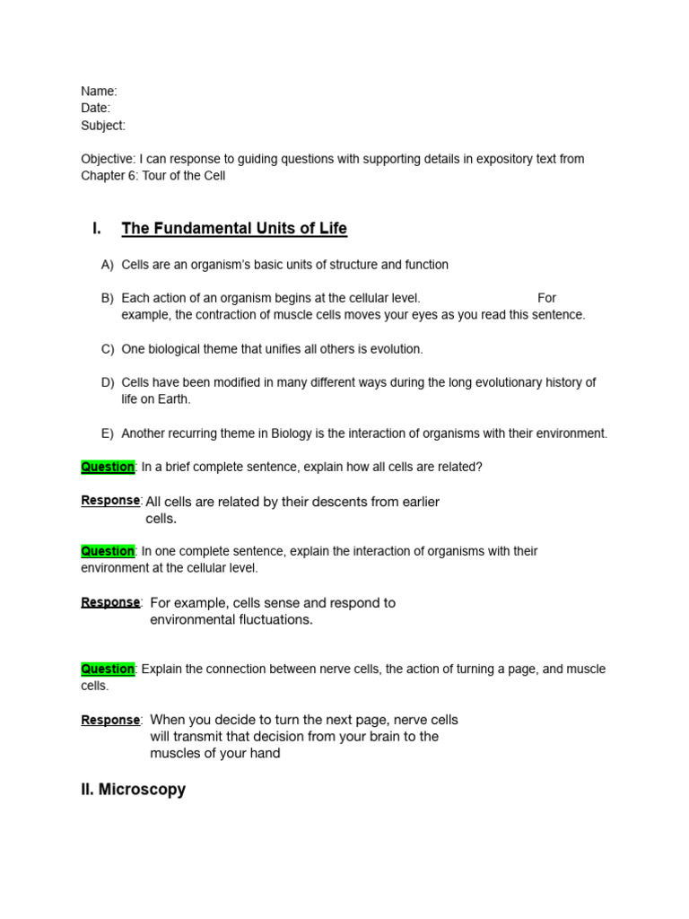 Student+Copy+of+Ch+6.1+and+6.2+Summary | PDF | Cell Membrane | Microscope
