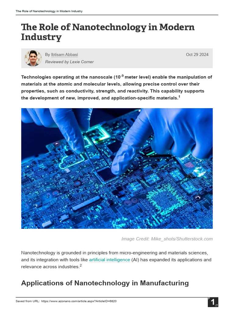 The Role of Nanotechnology in Modern Industry | PDF | Nanotechnology ...