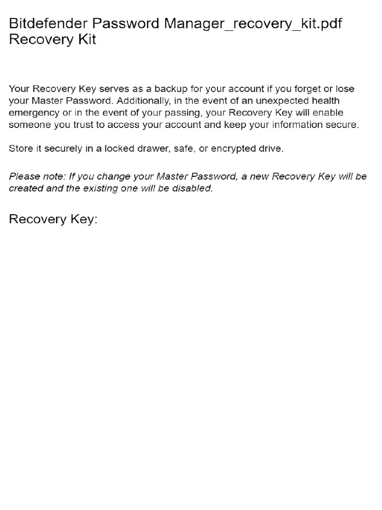 Bitdefender Password Manager - Recovery - Kit | PDF