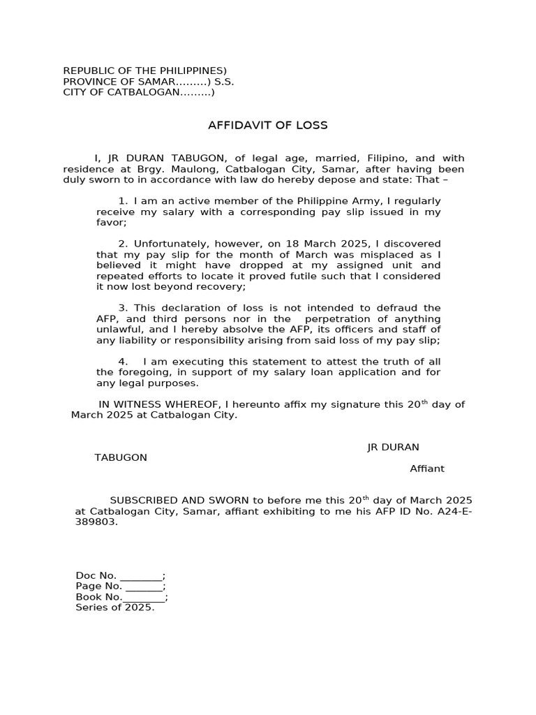 Affidavit of Loss for Various Licenses | PDF | Affidavit | Driver's License