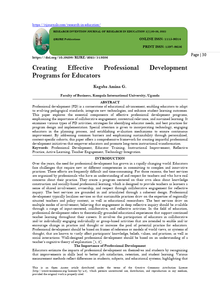 Effective Professional Development for Educators | PDF | Teachers ...