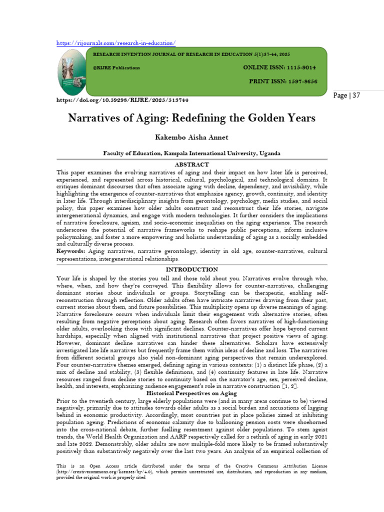 Redefining Aging Narratives and Identity | PDF | Narrative | Ageing