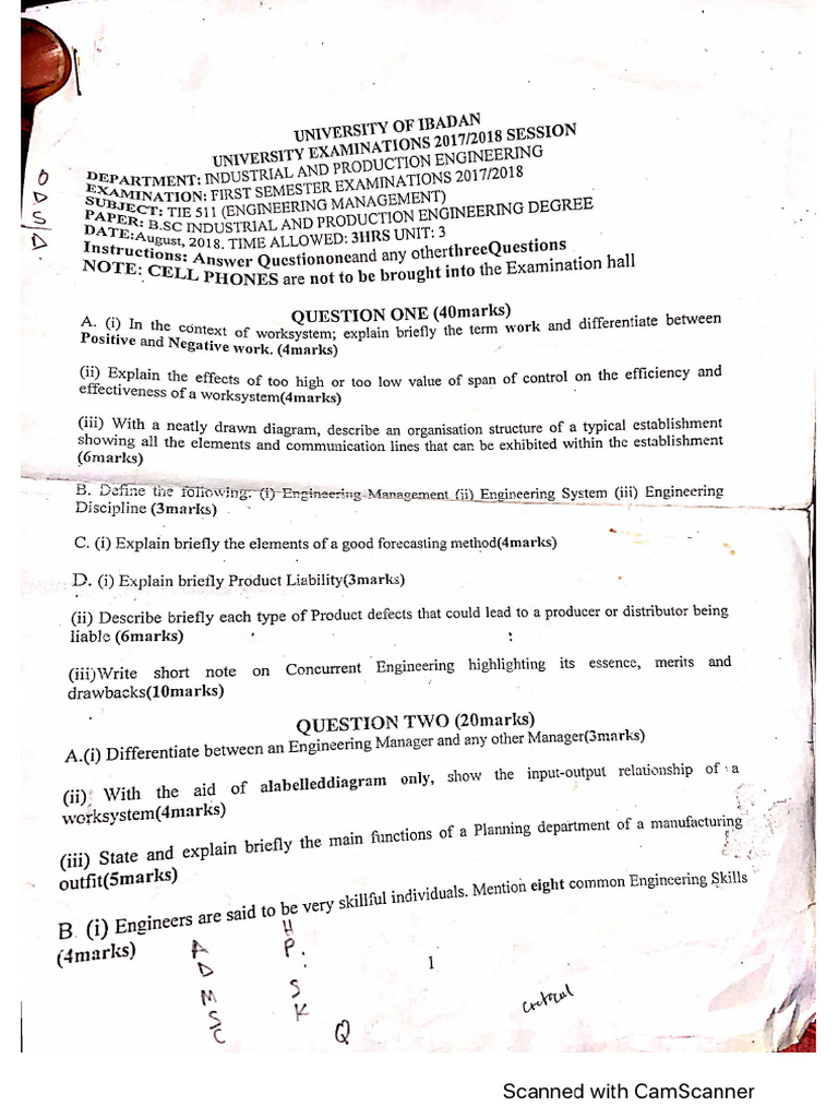 2017-2018 Engr Management Exam PQ | PDF