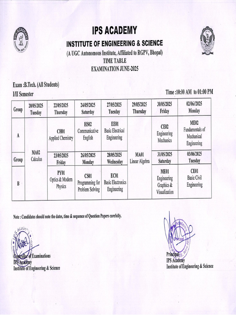 Ii Sem June 2025 Exam Time Table Pdf