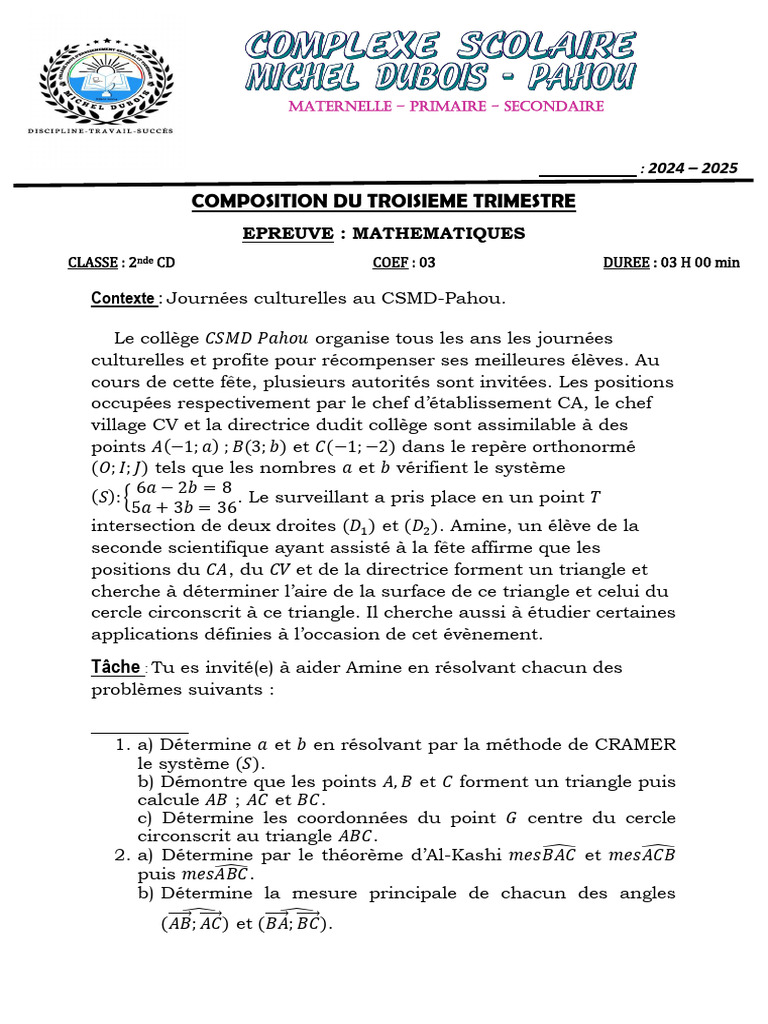 Journées culturelles au CSMD-Pahou: Problèmes mathématiques | PDF ...
