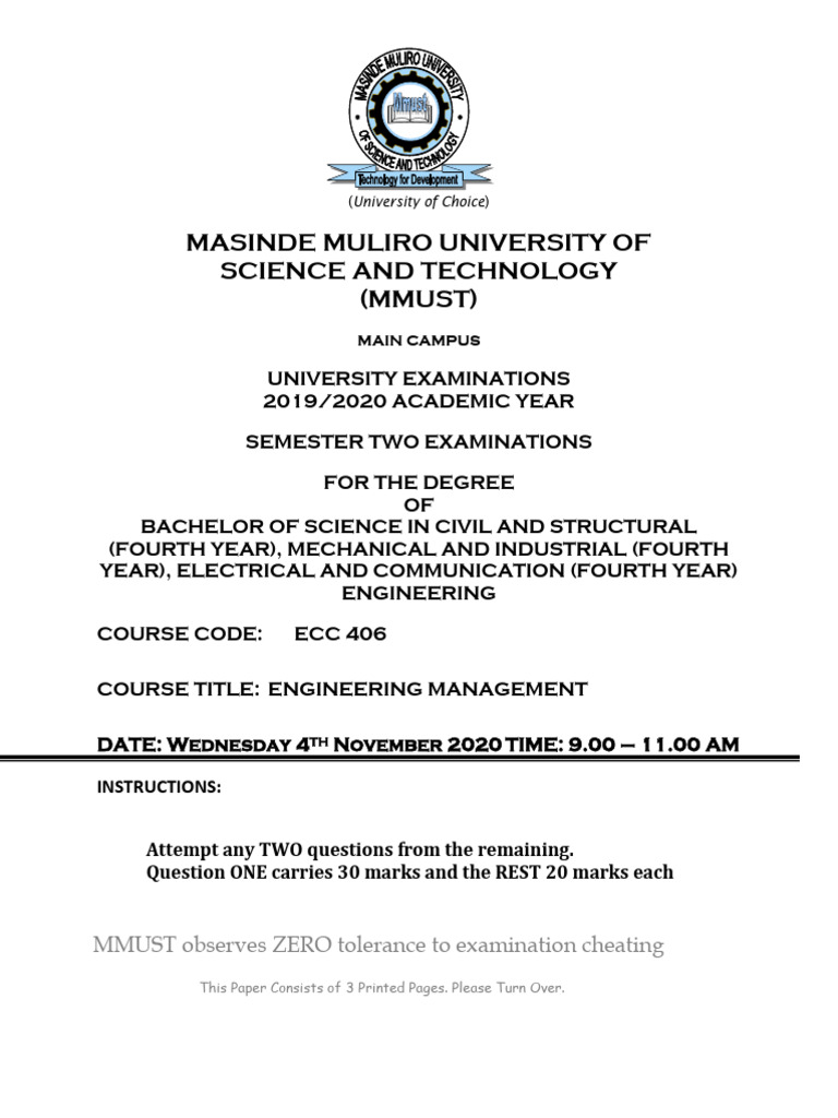 Engineering Management Exam ECC 406 | PDF | Motivation | Motivational