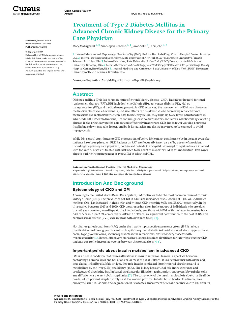 Treatment of Type 2 Diabetes Mellitus in Advanced Chronic Kidney | PDF ...