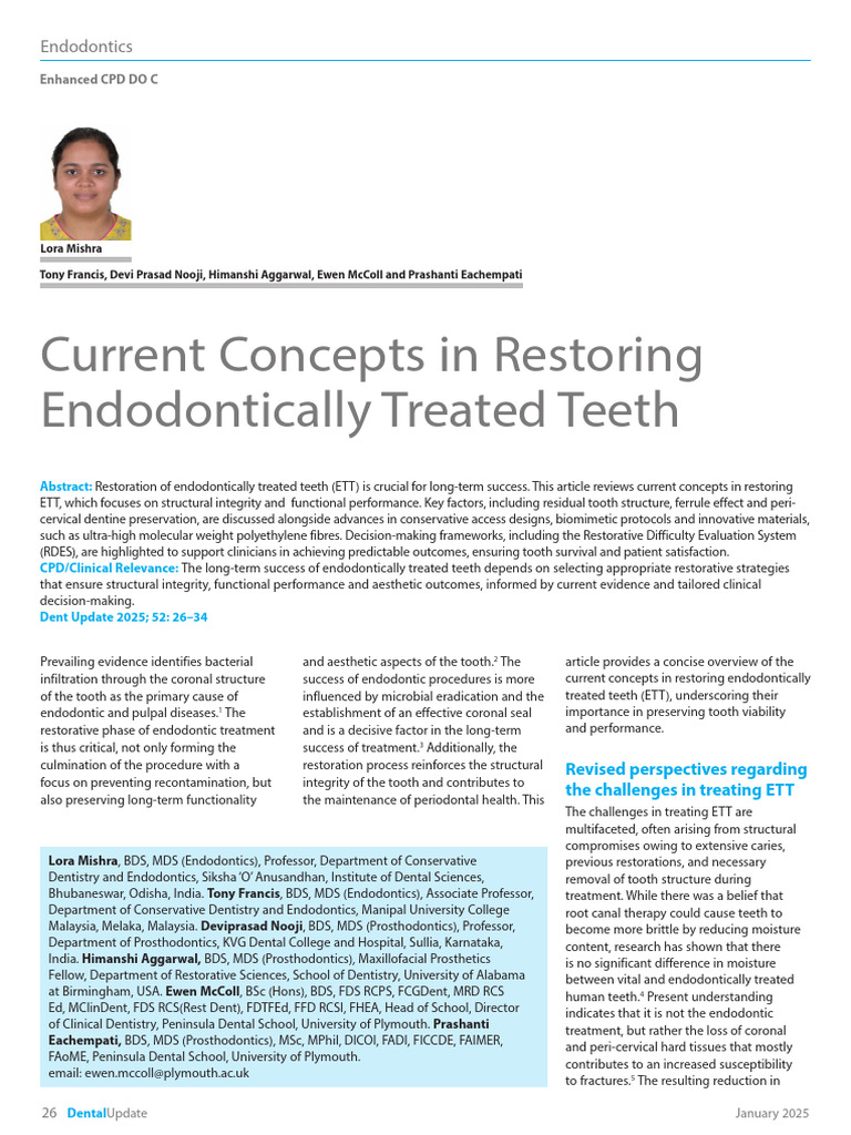 Restoring Endodontically Treated Teeth | PDF | Periodontology | Tooth ...