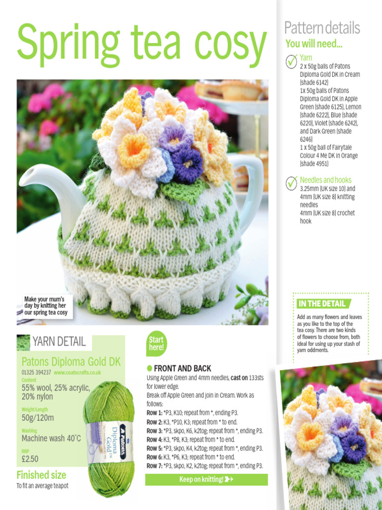 Spring Tea Cosy Knitting Pattern-De46a15 | PDF | Knitting | Crochet