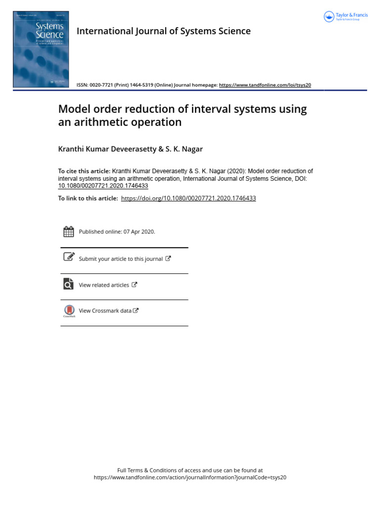 Model Order Reduction for Interval Systems | PDF | Subtraction ...