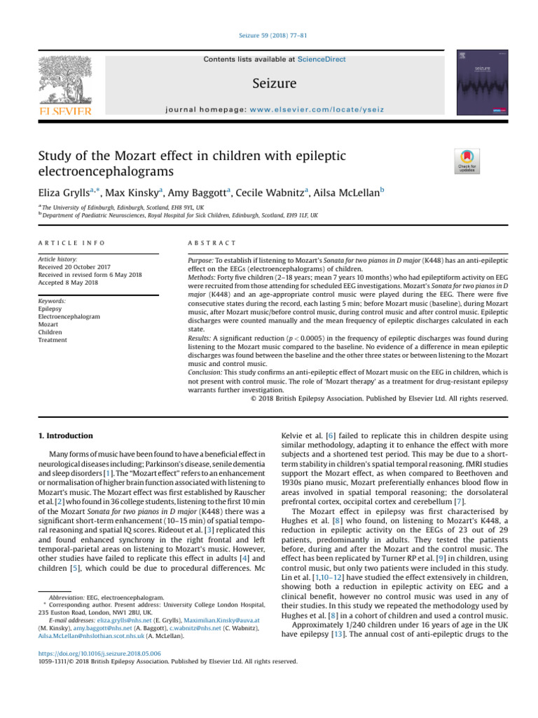 Mozart Effect on Children's EEG in Epilepsy | PDF | Epilepsy ...