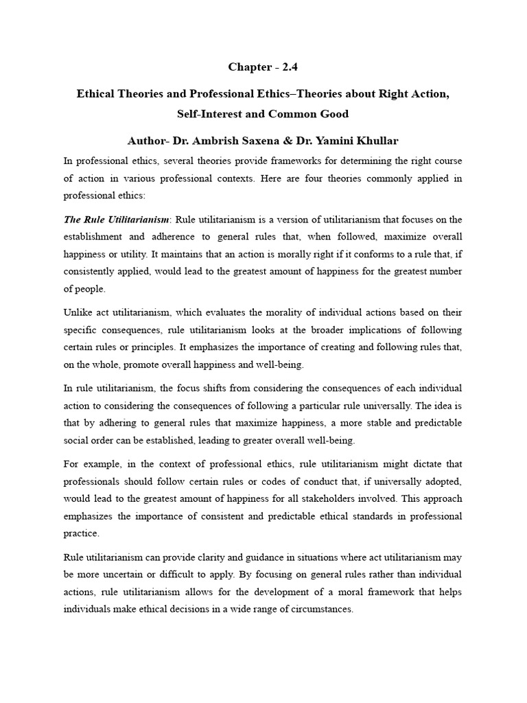 Ethical Theories in Professional Ethics | PDF | Morality | Utilitarianism