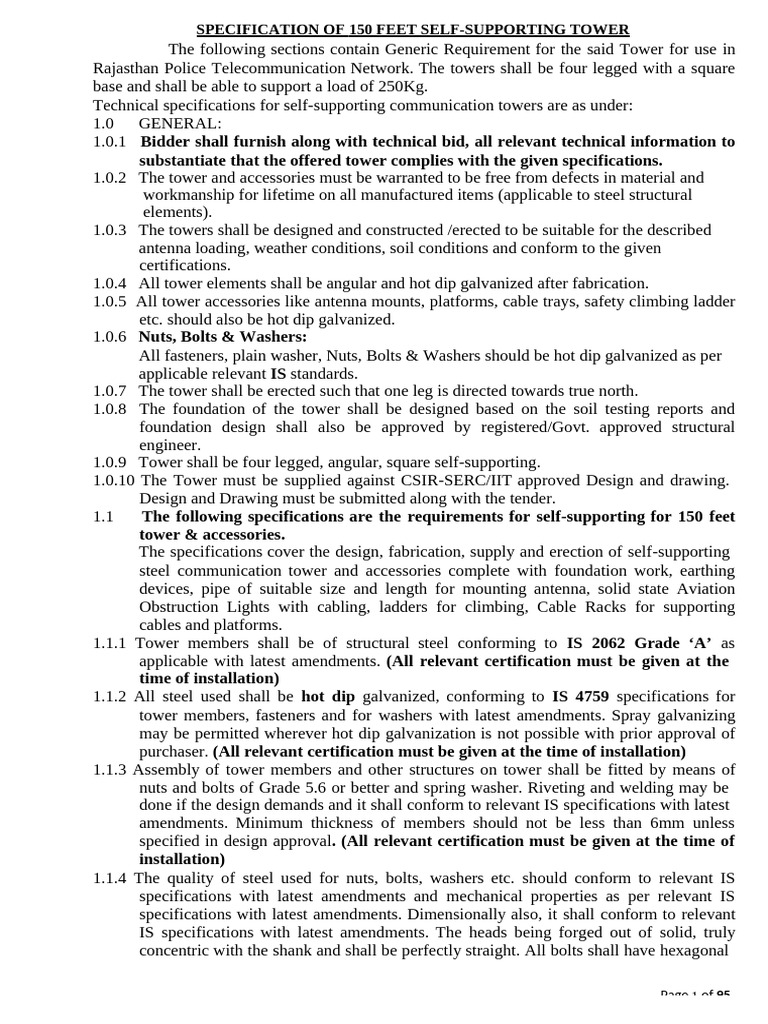 150ft Self-Supporting Tower Specs | PDF | Nut (Hardware) | Screw