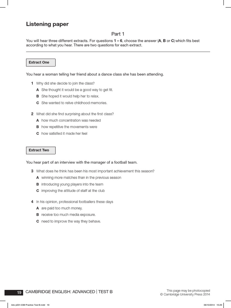 Cambridge English Advanced Listening Test | PDF | Cognition | Human ...