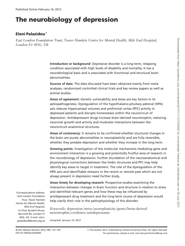 Neurobiology of Depression Explained | PDF | Major Depressive Disorder ...