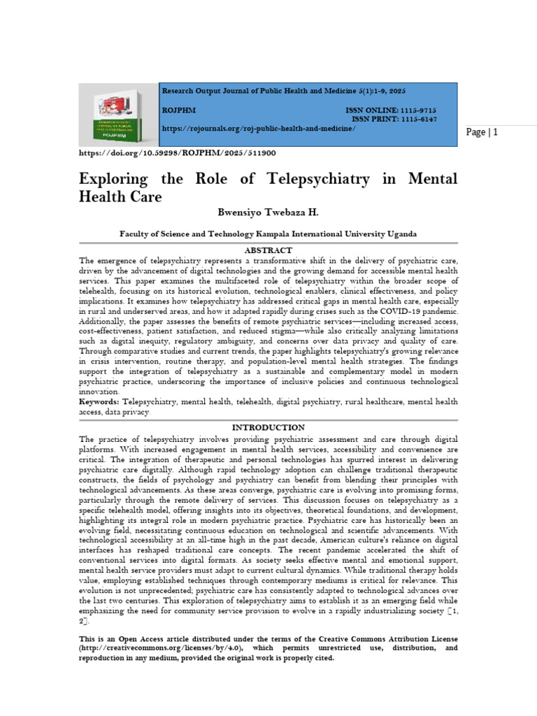 Exploring The Role of Telepsychiatry in Mental Health Care (WWW - Kiu ...